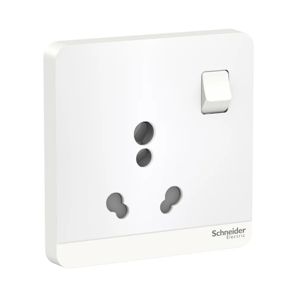 Schneider Electric AvatarOn White 3 Pin Twin Switched Socket 6/16 A 1 Gang With Safety Shutter E831516WE