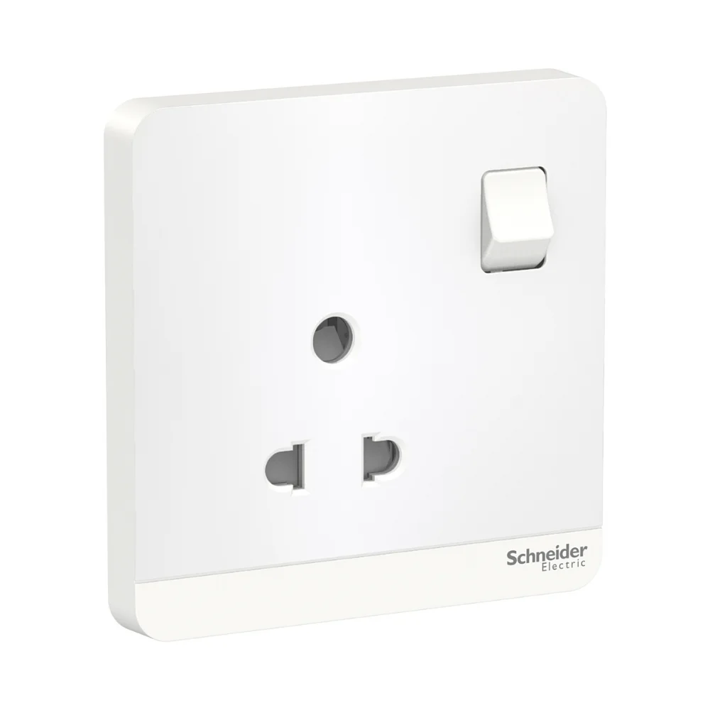 Schneider Electric AvatarOn White 2/3 Pin Switched Socket 6 A 1 Gang With Safety Shutter E83156WE