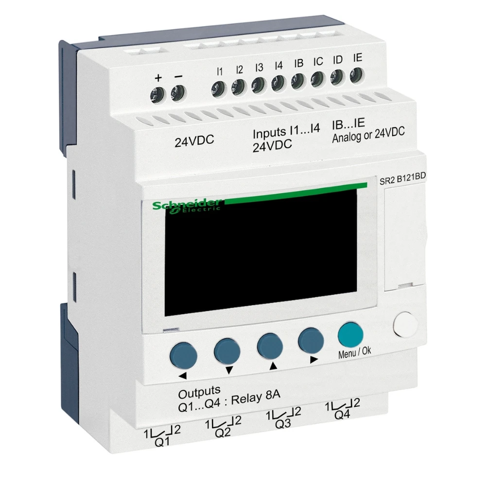 Schneider Electric Zelio Logic Compact Smart Relay 12 IO 24 V DC With LCD Display SR2B121BD