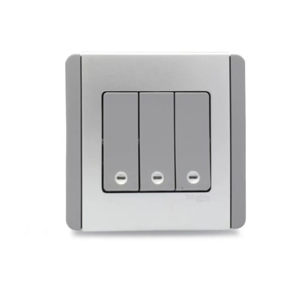Schneider Electric NEO Vertical Dolly 3 Gang Switch 10 A Grey 1 Way With LED Indicator E3033V1EBGS