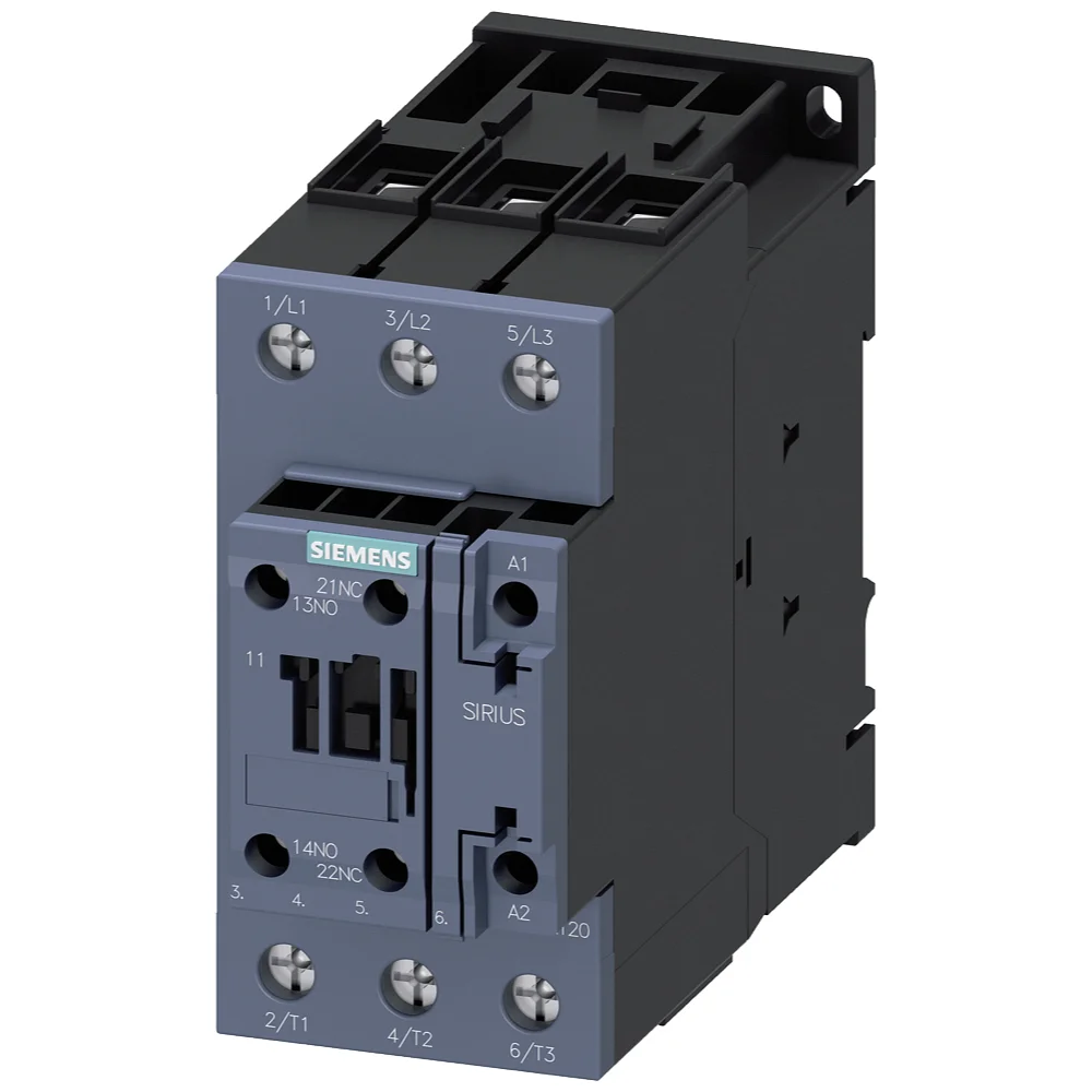 Siemens Sirius 3RT Power Contactor Screw Terminal 50 A 3 Pole 84155 V AC/DC 1 NO + 1 NC AC3 Duty With Varistor 3RT20361NF30