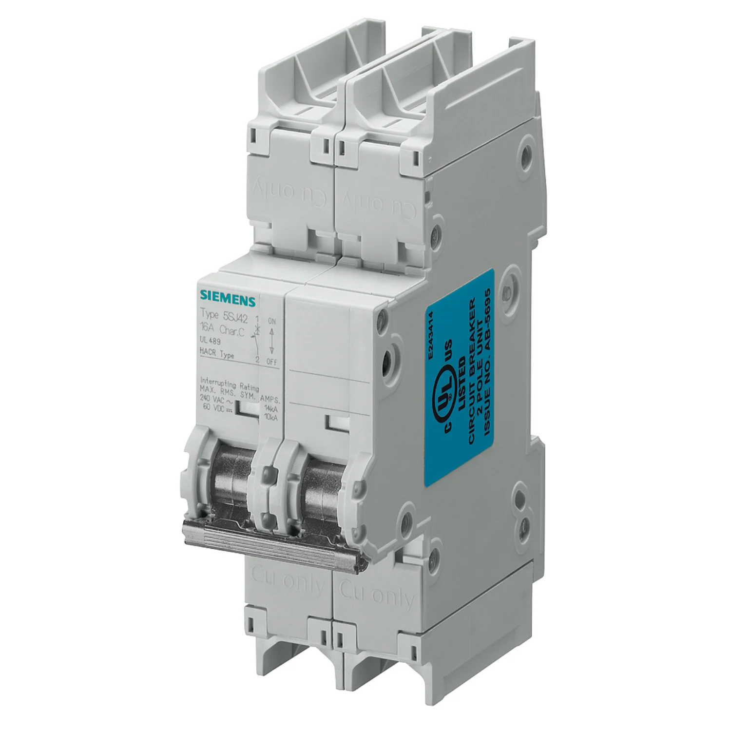 Siemens 5SJ4 MCB 10 A 2 Pole 10 kA C-Curve MCB 5SJ4210-7HG42