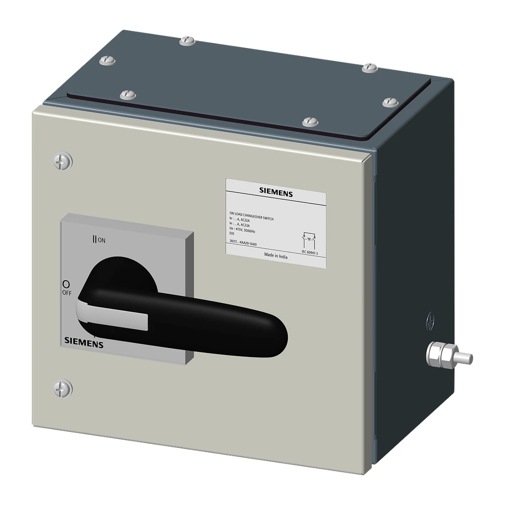 Siemens Sinova 3KJ Manual Onload Changeover Switch 100 A SS Enclosure 4 Pole 415 V AC 3KJ11304AA201AA0