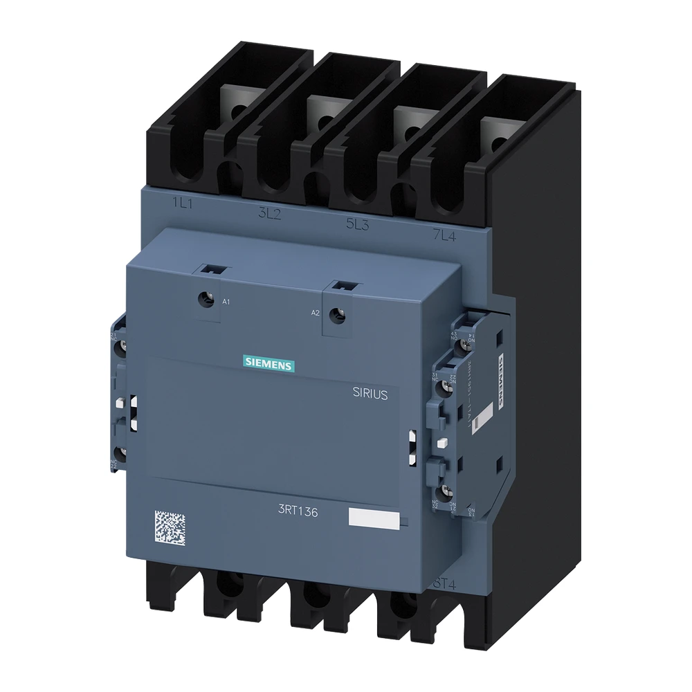 Siemens Sirius 3RT Contactor 275 A 4 Pole 100-250 V AC/DC 2 NO+2 NC AC1 Duty Connection Rail/ Screw Terminal 3RT13636AP36