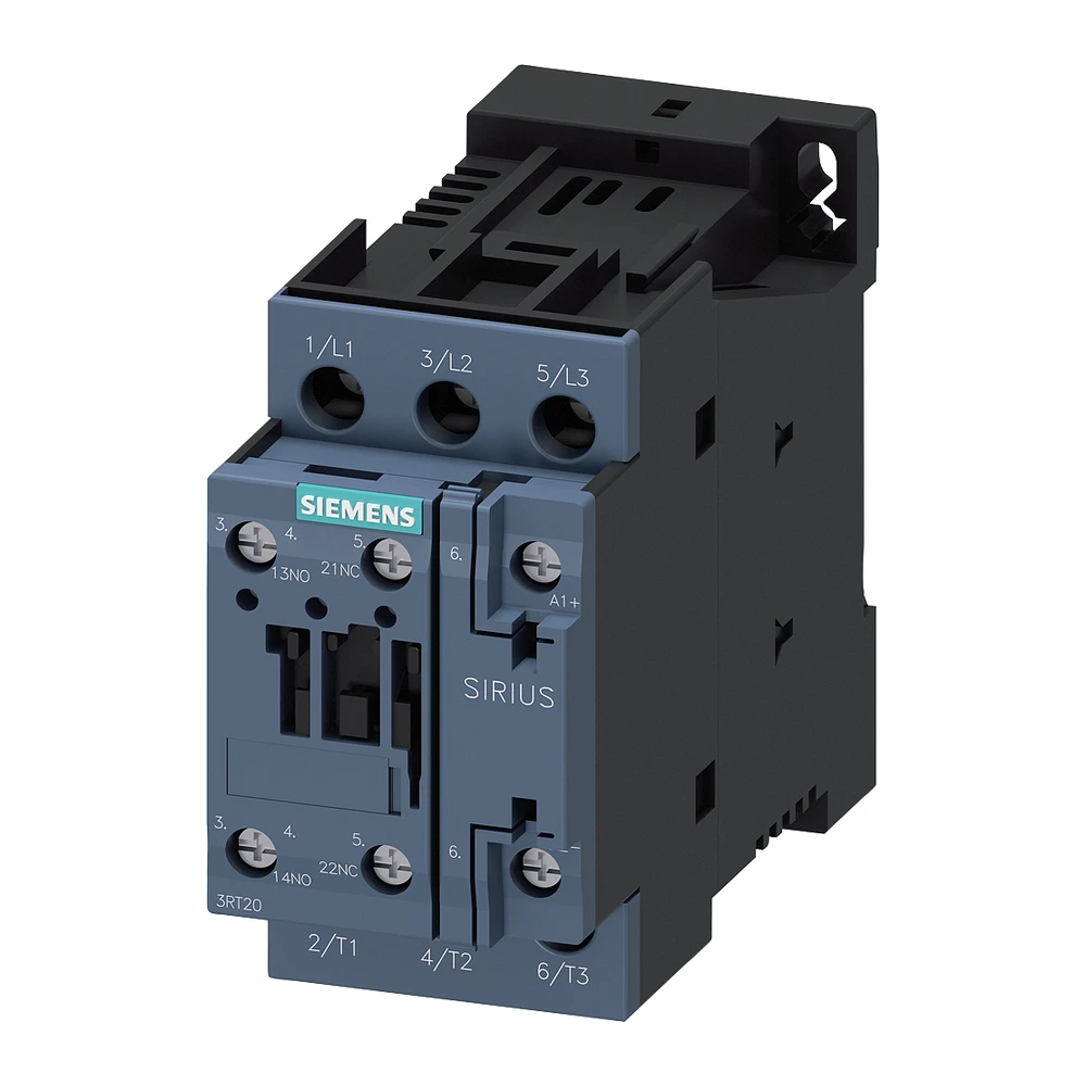 Siemens Sirius 3RT Power Contactor 32 A 3 Pole 24 V DC 1 NO + 1 NC AC3 Duty Communication Capable 3RT20271BB400CC0