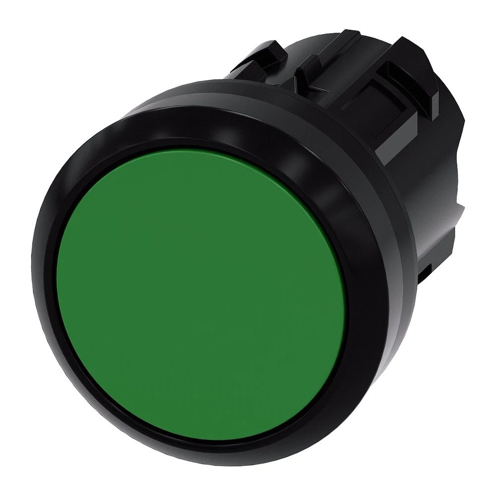 Siemens 3SU Push Button 22 mm Green Plastic Flat Push-to-Release Mechanism 3SU10000AA400AA0