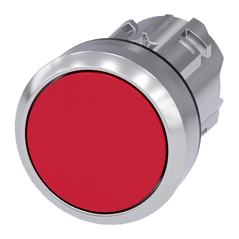 Siemens Sirius ACT 3SU1 Push Button 22 mm, Round, Metal, Shiny, Red, Flat, Latching, Push To Release