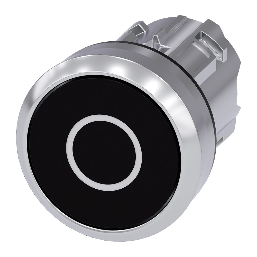 Siemens 3SU Pushbutton 22 mm Round Metal Shiny Black Inscription O Pushbutton Flat Momentary Contact Type 3SU10500AB100AD0