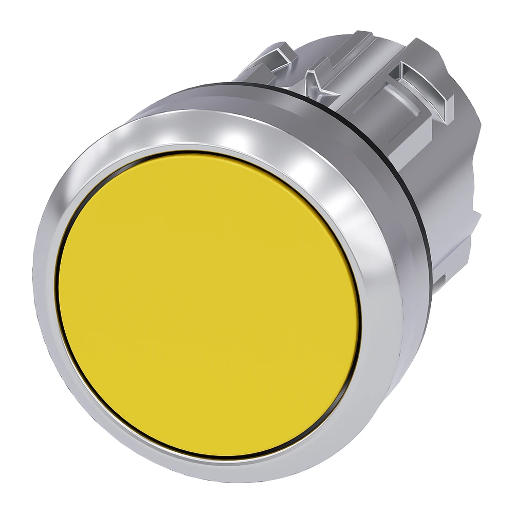 Siemens 3SU Push Button 22 mm Yellow Metal Flat Momentary Contact Type 3SU10500AB300AA0