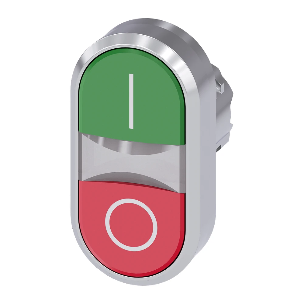 Siemens 3SU Illuminated Twin Push Button 22 mm Green: I Red: O Metal Flat 3SU10513AB420AK0