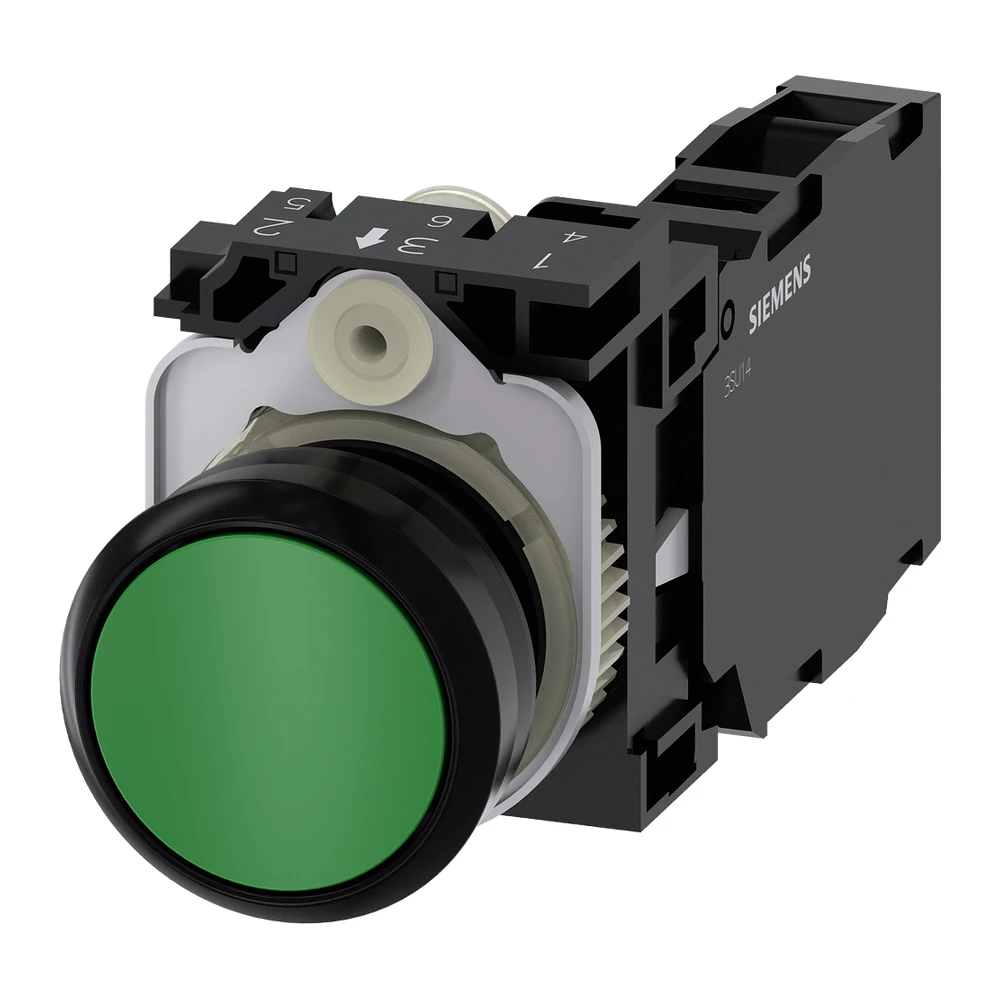 Siemens Push Button 22 mm Round Plastic Green 1 NO+1 NC With Holder 3SU11000AB401FA0