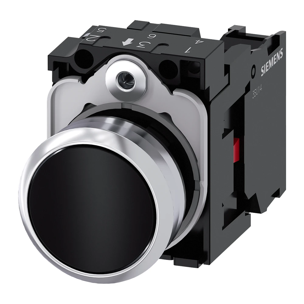 Siemens 3SU Push Button 22 mm Round Metal Shiny Black Flat Momentary Contact Type with Holder 1 NC Screw Terminal 3SU11500AB101CA0