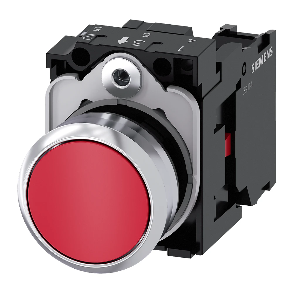 Siemens Sirius Push Button 22 mm Red Metal 1 NC Flat Momentary Contact Type 3SU11500AB201CA0