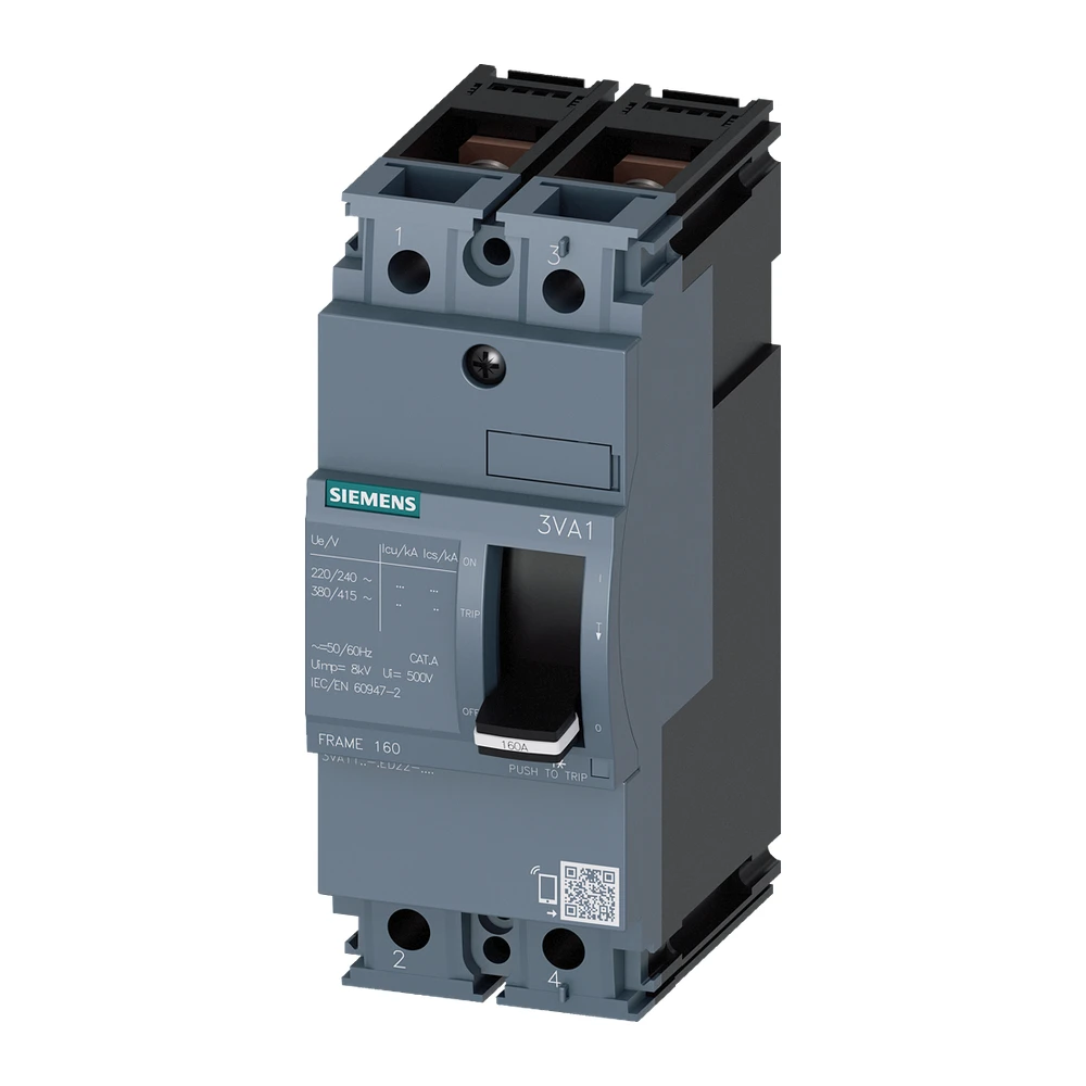 Siemens 3VA 3VA11103ED220AA0 MCCB 100 Amp 2 Pole 25 kA Fixed Thermal Fixed Magnetic (FTFM)