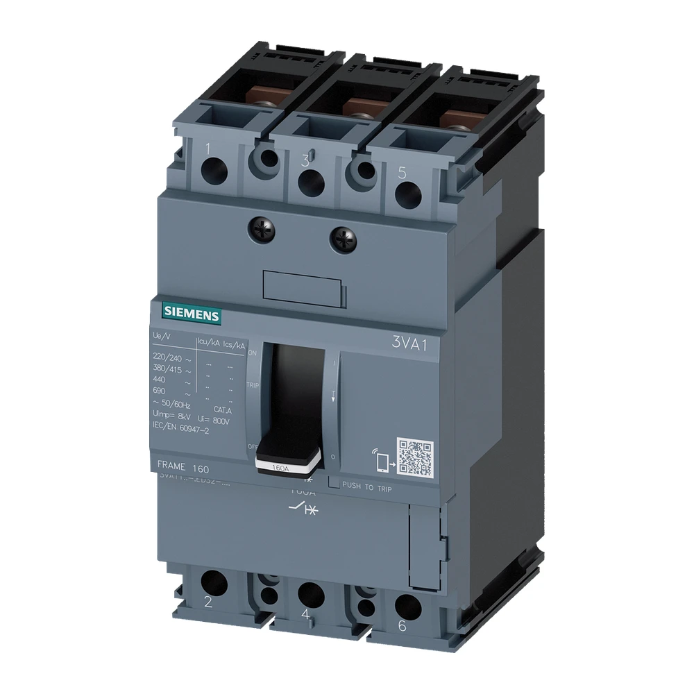 Siemens 3VA 3VA11103ED320AA0 MCCB 100 Amp 3 Pole 25 kA Fixed Thermal Fixed Magnetic (FTFM)