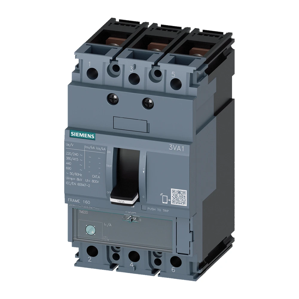 Siemens 3VA 3VA11166EE320AA0 MCCB 160 Amp 3 Pole 70 kA Adjustable Thermal Fixed Magnetic (ATFM)