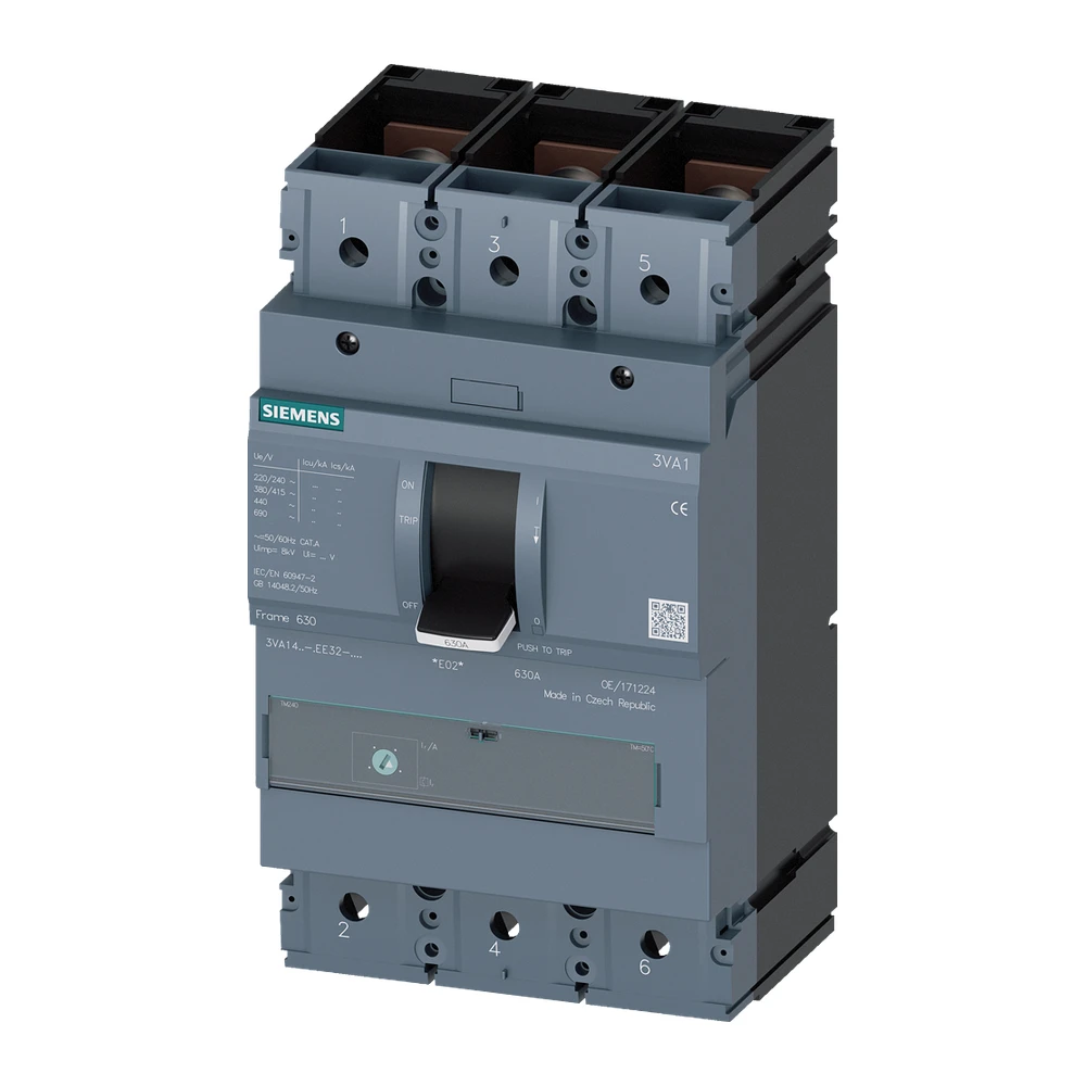 Siemens 3VA 3VA14506EE320AA0 MCCB 500 Amp 3 Pole 70 kA Adjustable Thermal Fixed Magnetic (ATFM)