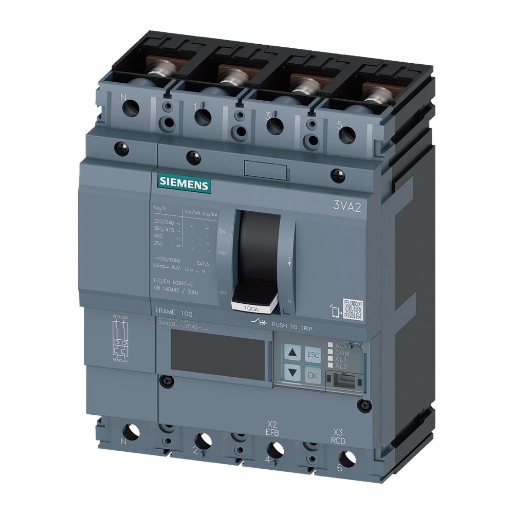 Siemens 3VA 3VA20635JP420AA0 MCCB 63 Amp 4 Pole 55 kA Electronic / Microprocessor