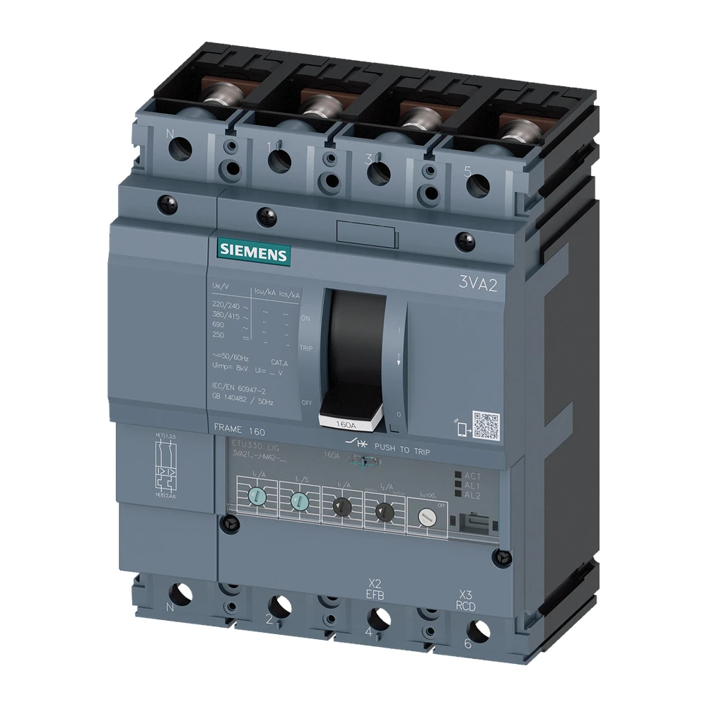 Siemens 3VA 3VA21164HM420AA0 MCCB 160 Amp 4 Pole 36 kA Electronic / Microprocessor