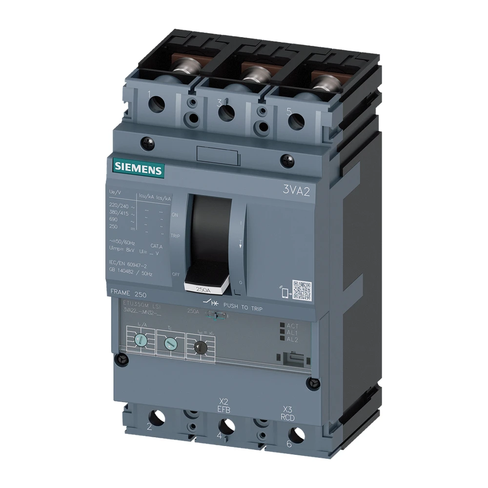 Siemens 3VA 3VA22165MN320AA0 MCCB 160 Amp 3 Pole 55 kA Electronic / Microprocessor