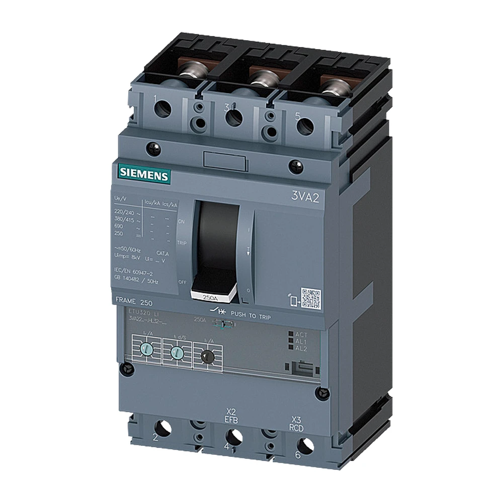 Siemens 3VA 3VA22256HL320AA0 MCCB 250 Amp 3 Pole 85 kA Electronic / Microprocessor