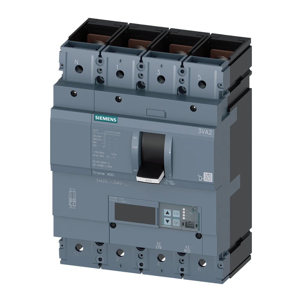 Siemens 3VA 3VA23405JQ420AA0 MCCB 400 Amp 4 Pole 55 kA Electronic / Microprocessor