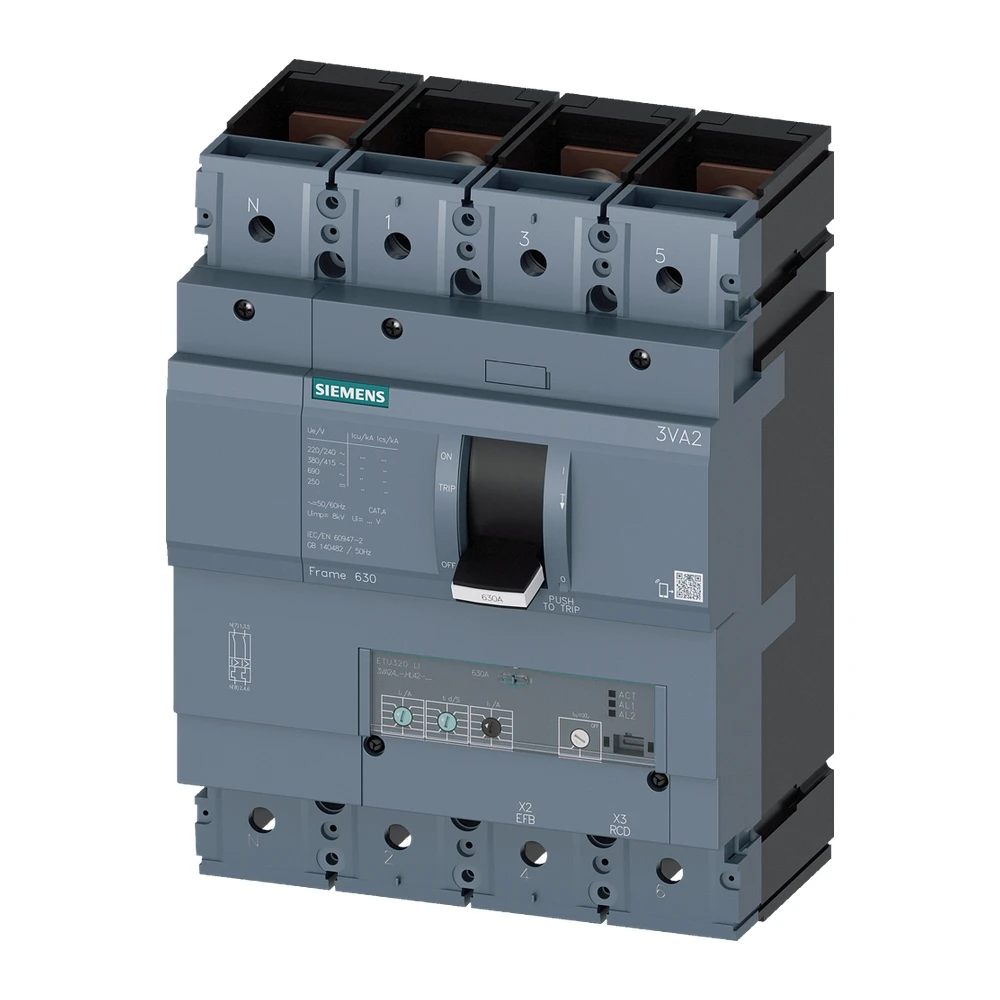 Siemens 3VA 3VA24635HL420AA0 MCCB 630 Amp 4 Pole 55 kA Electronic / Microprocessor