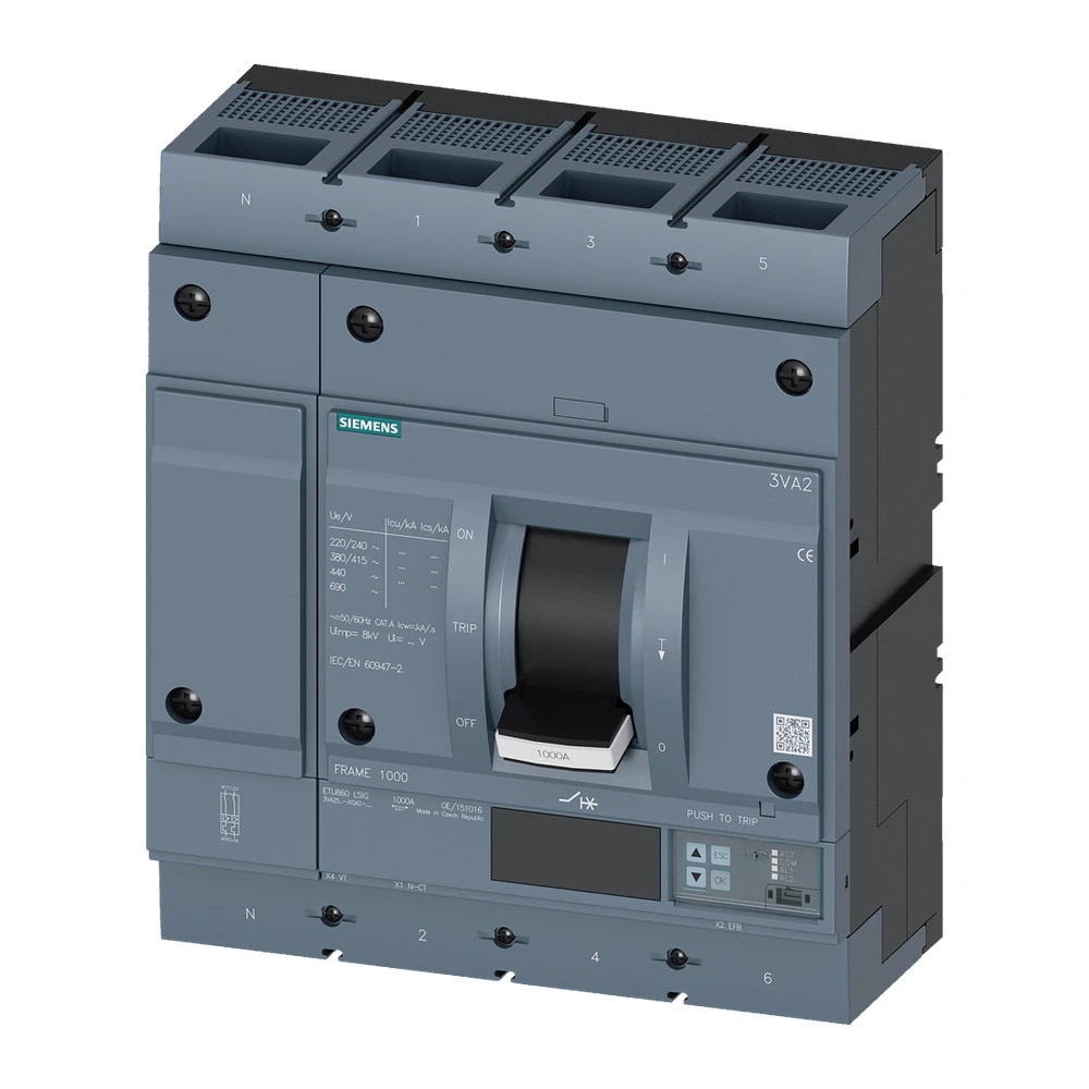 Siemens 3VA 3VA25806KQ420AA0 MCCB 800 Amp 4 Pole 85 kA Electronic / Microprocessor