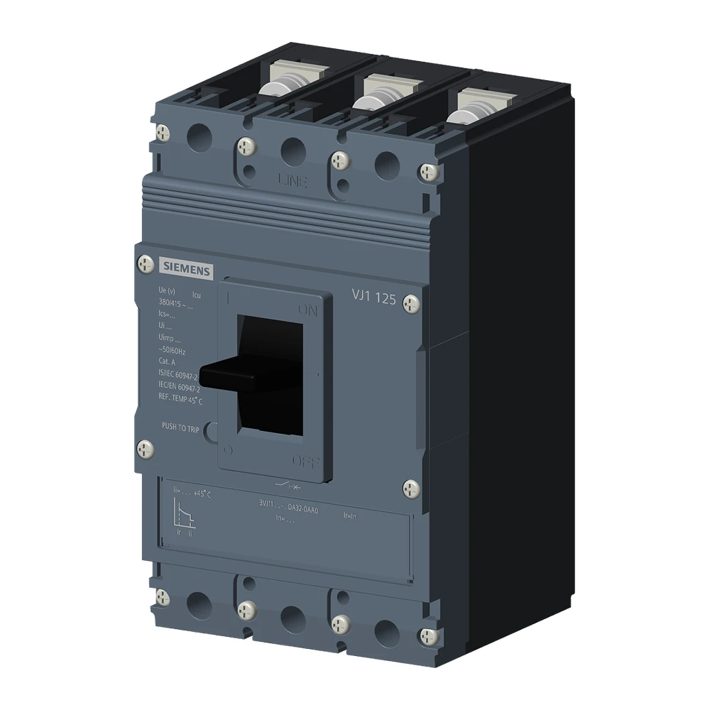 Siemens 3VJ MCCB 63 A 3 Pole 25 kA Fixed O/L & Fixed S/C Settings Thermal Magnetic Trip Unit (FTFM) 3VJ11063DA320AA0