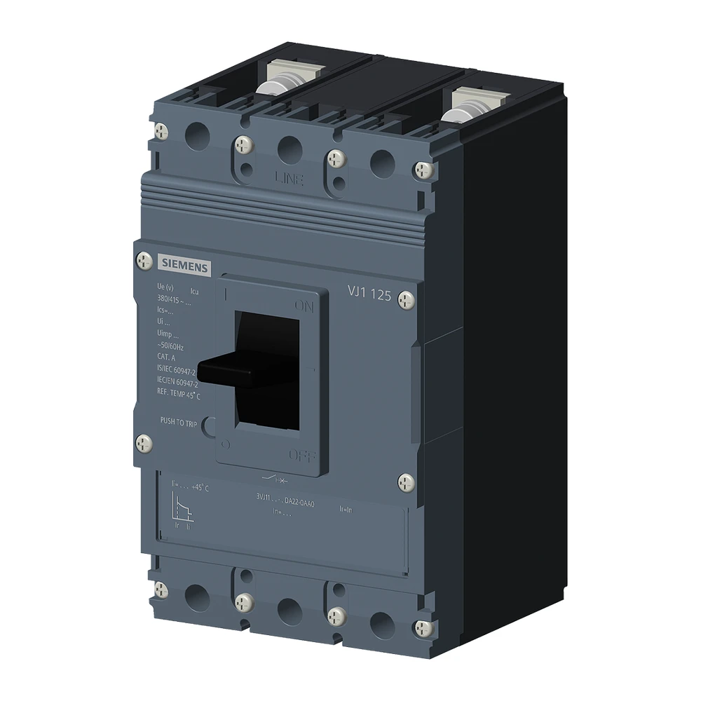 Siemens Sinova 3VJ1 MCCB 25 A, 2 Pole, 55 kA, Fixed Overload & Fixed Short Circuit Settings, Thermal Magnetic Trip Unit (FTFM)