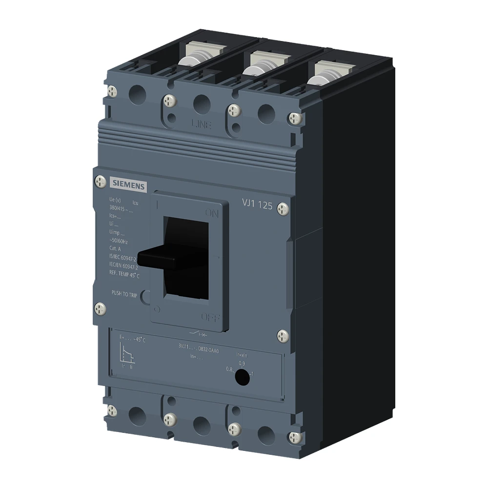 Siemens Sinova 3VJ1 MCCB 16 A, 3 Pole, 36 kA, Adjustable Overload & Fixed Short Circuit Settings, Thermal Magnetic Trip Unit (ATFM)