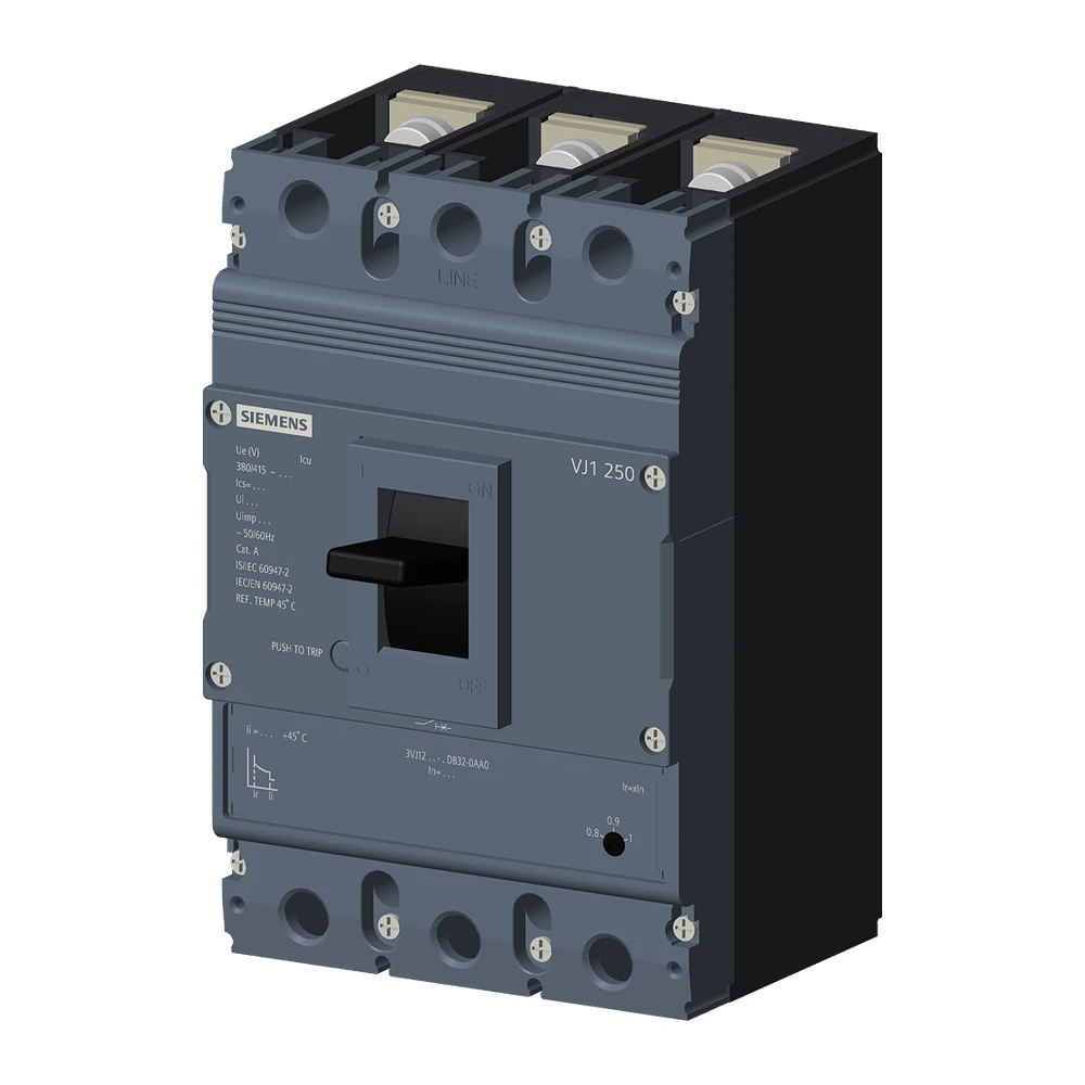 Siemens Sinova 3VJ1 MCCB 200 A, 3 Pole, 18 kA, Adjustable Overload & Fixed Short Circuit Settings, Thermal Magnetic Trip Unit (ATFM)