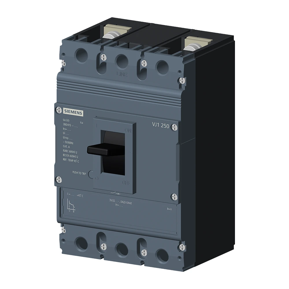 Siemens Sinova 3VJ1 MCCB 200 A, 2 Pole, 55 kA, Fixed Overload & Fixed Short Circuit Settings, Thermal Magnetic Trip Unit (FTFM)
