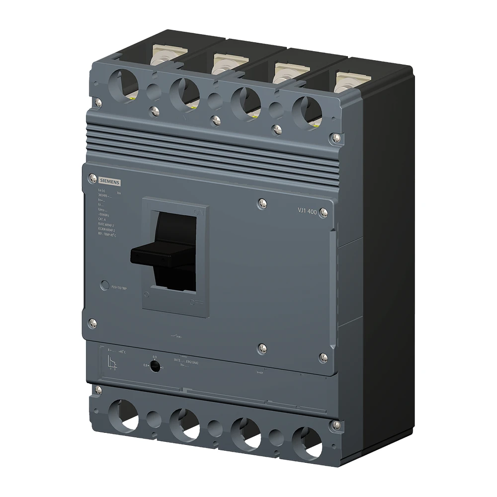 Siemens Sinova 3VJ1 MCCB 400 A, 4 Pole, 36 kA, Adjustable Overload & Fixed Short Circuit Settings, Thermal Magnetic Trip Unit (ATFM)