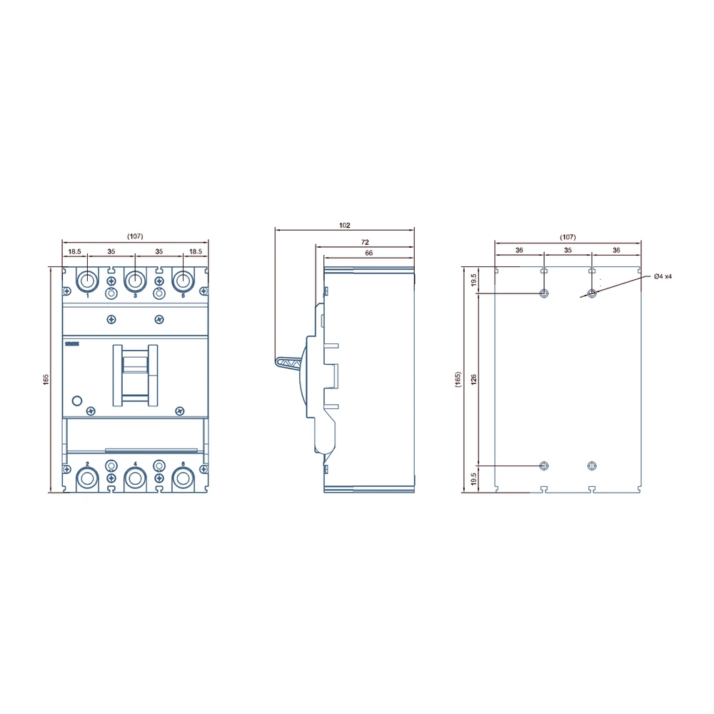 Siemens Sinova 3VJ2 MCCB 200 A, 3 Pole, 55 kA, Overload, Short Circuit & Earth Fault, Microprocessor Based Trip Unit FS250 LSIG - Ics=Icu