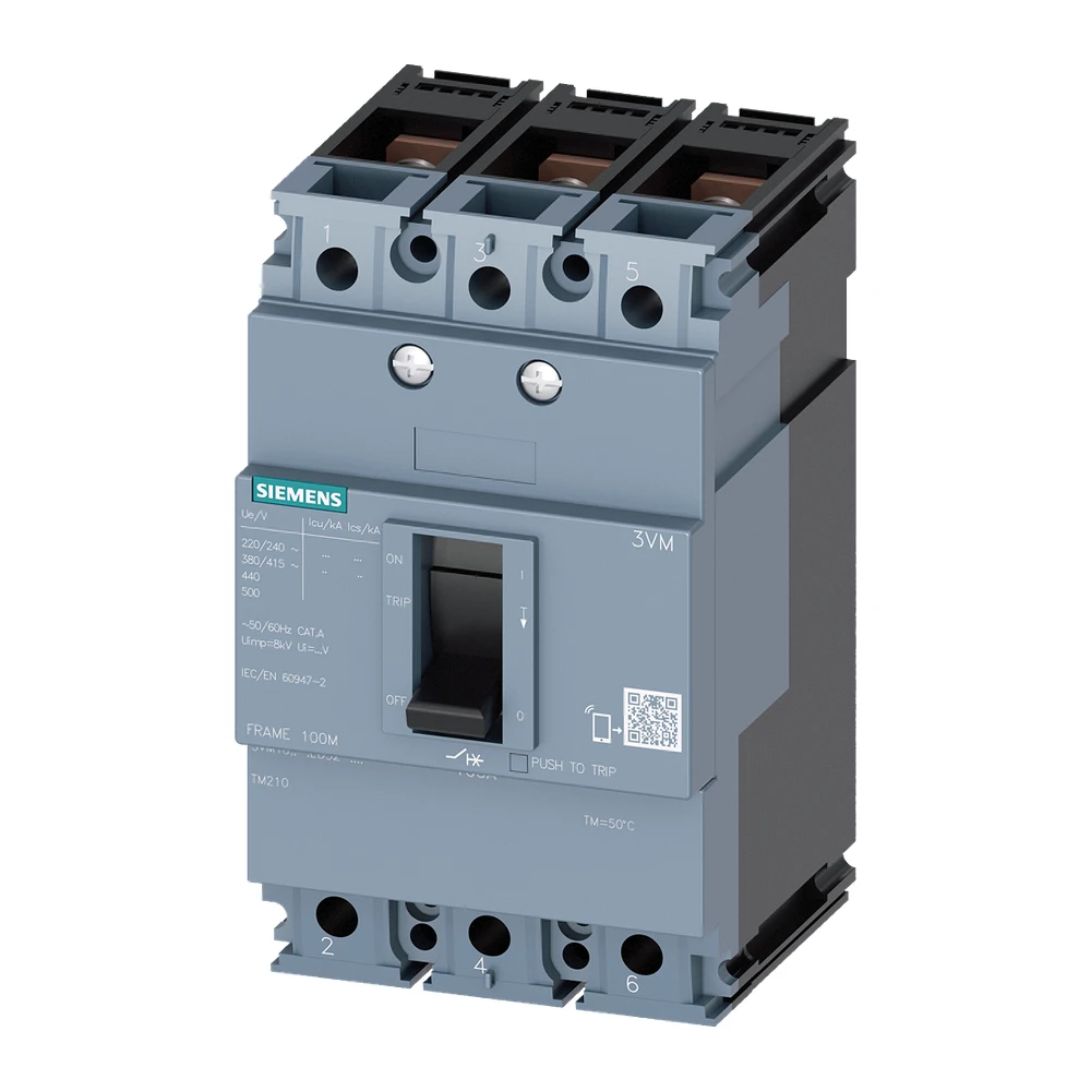 Siemens 3VM 3VM10103ED320AA0 MCCB, 100 Amp, 3 Pole, 25 kA, Fixed Thermal Fixed Magnetic (FTFM)
