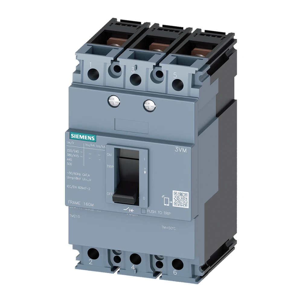 Siemens 3VM 3VM11105ED320AA0 MCCB, 100 Amp, 3 Pole, 55 kA, Fixed Thermal Fixed Magnetic (FTFM)
