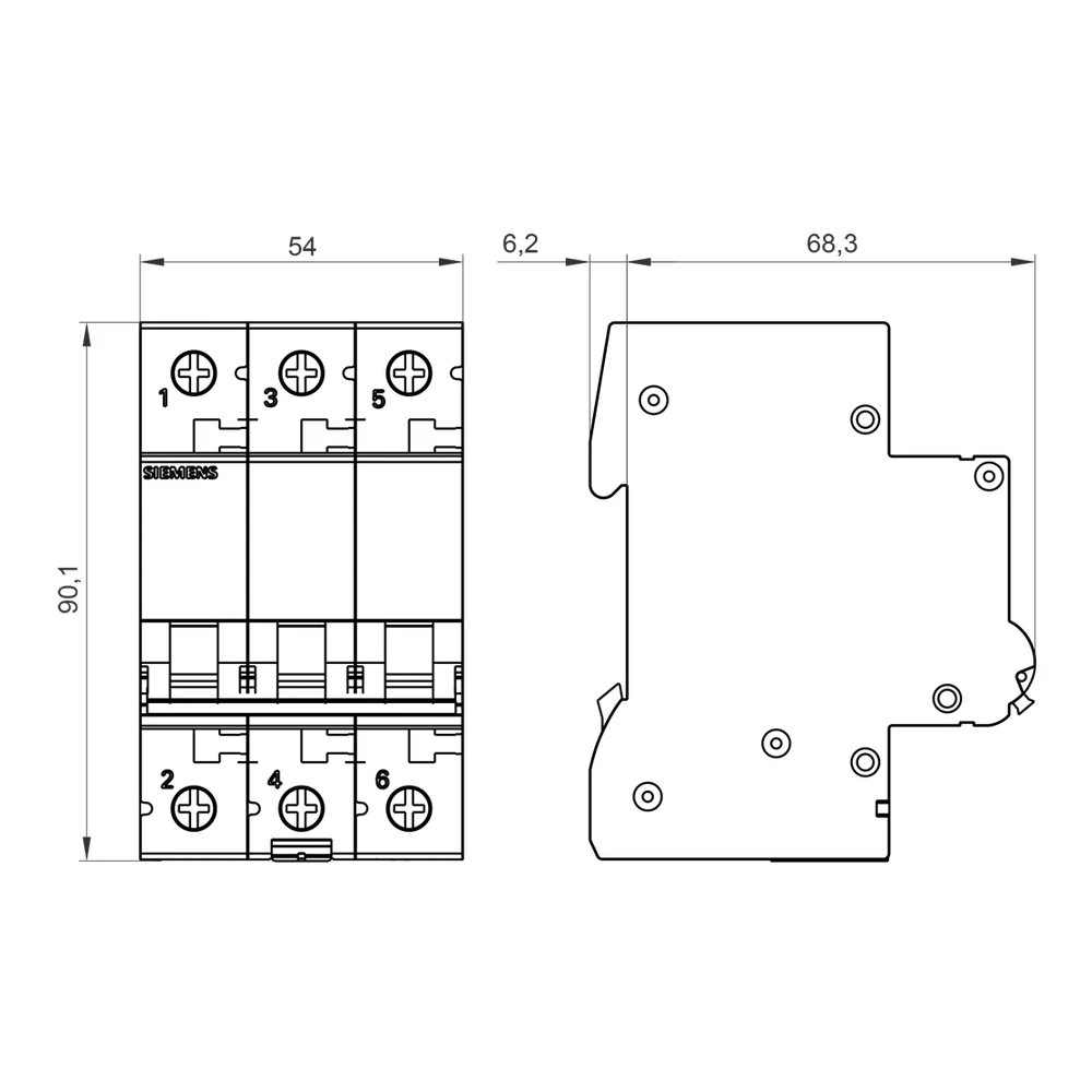 Siemens Betagard 5SL7 MCB 20 A 3 Pole 15 kA C-Curve MCB 5SL73207RC