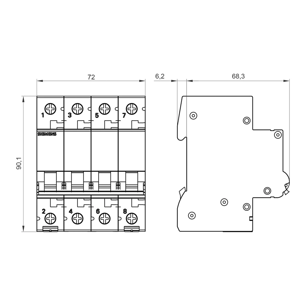 Siemens Betagard 5SL MCB 16 A, 4 Pole, 15 kA, C-Curve
