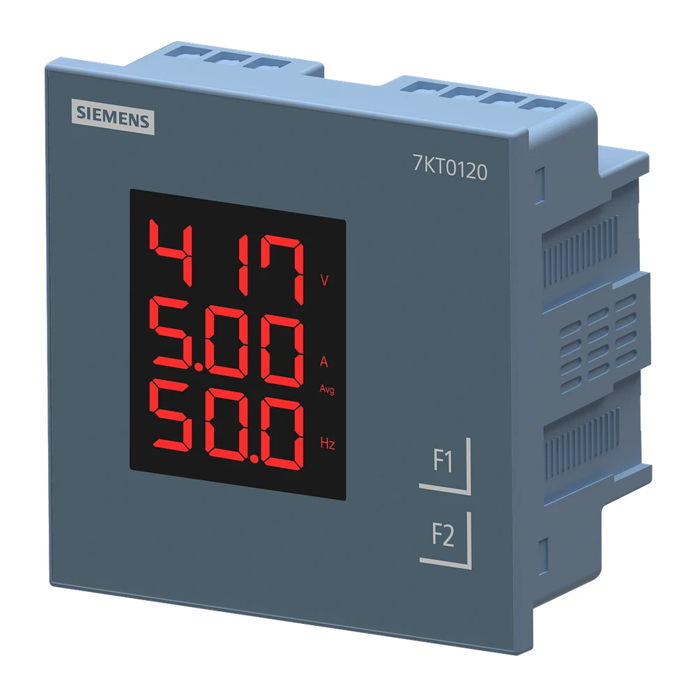 Siemens 7KT Power Monitoring Device Panel Instrument for Voltage, Current and Frequency LED Display Vaux: 95V to 240V AC x/1 or 5 A, Class 1 7KT0120