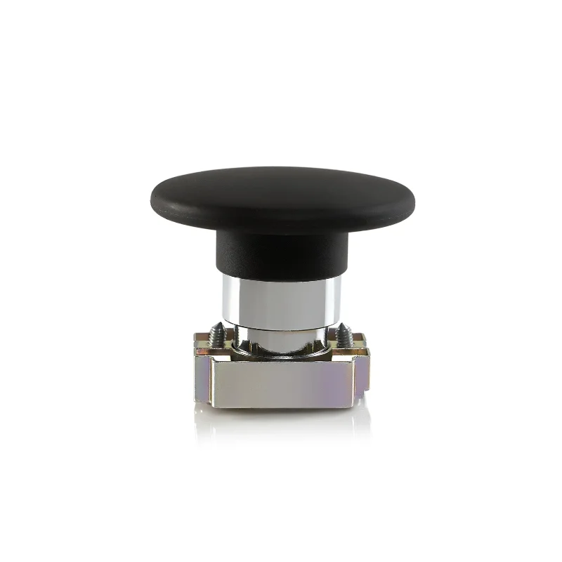 Teknic Metallic Series Mushroom Push Button Actuator 22.5 mm Black Momentary Type 2AMJ2