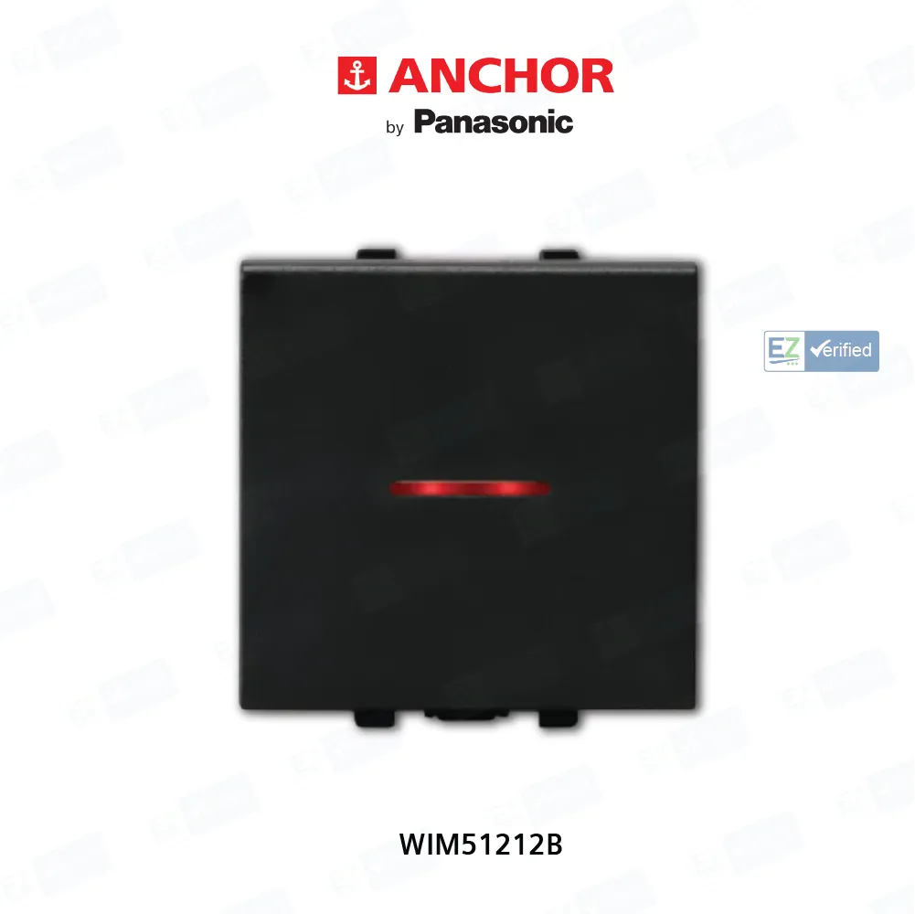 Anchor Vision WIM51212B Black Switch with Indicator 16 Amp 2 Modules 1 Way Black