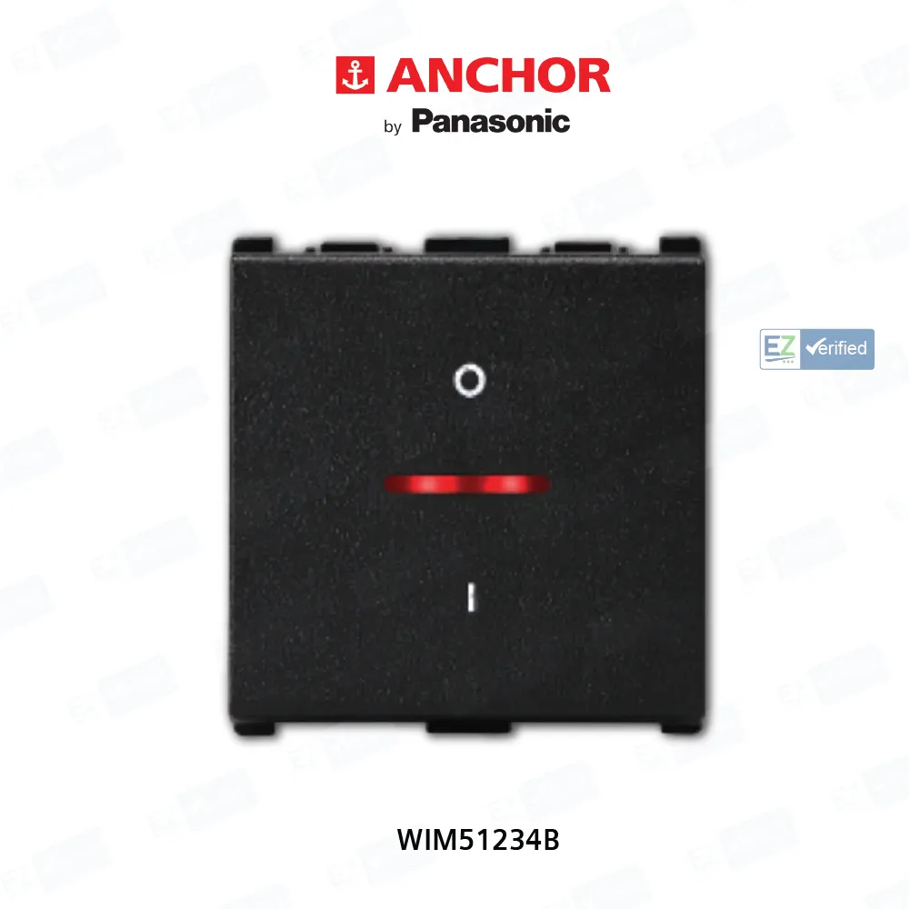 Anchor Vision WIM51234B Black Power DP Switch with Indicator 32 Amp 2 Modules 1 Way Black